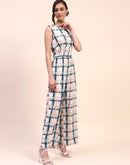 Camla Barcelona Checkered Cinch Waist Sleeveless Off White Jumpsuit
