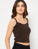 Madame Sleeveless Solid Coffee Brown Sweater