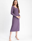 Madame Self Design Purple Midi Sheath Waffle Dress