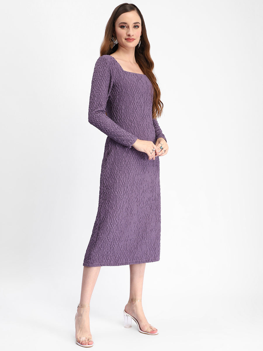 Madame Self Design Purple Midi Sheath Waffle Dress