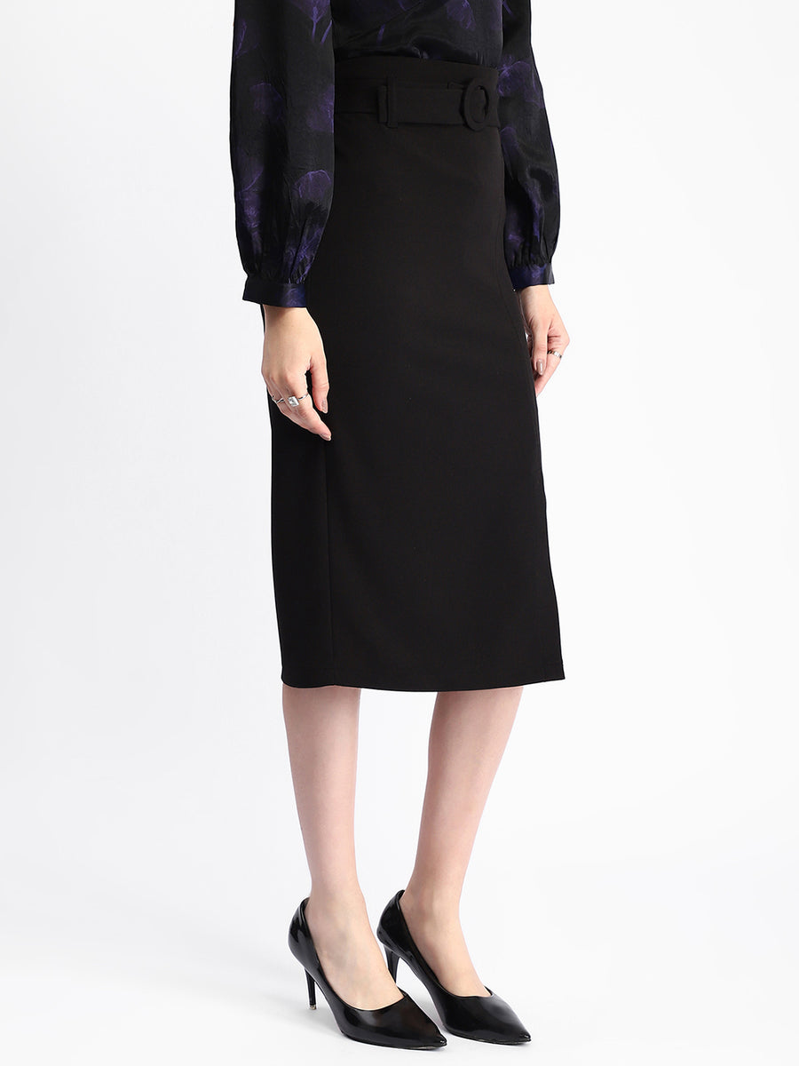 Madame Knit Moss Embellished Buckle Black Skirt