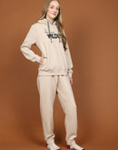 mSECRET Fleece Embroidered Beige Hooded Top and Bottom Night Suit