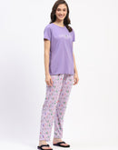 mSECRET Cotton Mauve Night Set with Typography Floral Print