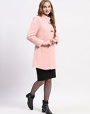 Madame Pink Mandarin Neck Full Sleeve Long Coat