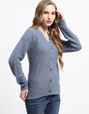 Madame Blue Cable Knit Button-Up Cardigan