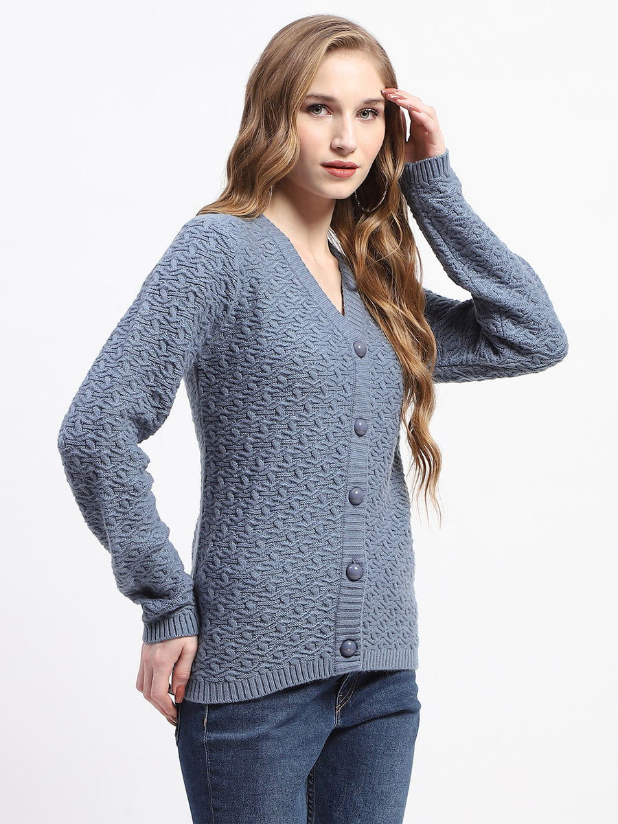 Madame Blue Cable Knit Button-Up Cardigan