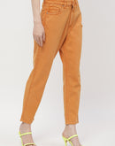 Madame Solid Orange Mom Fit Jeans