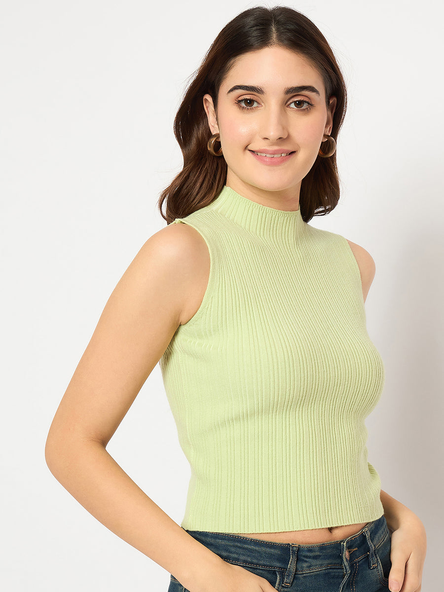 Madame Mock Neck Lime Green Sleeveless Sweater