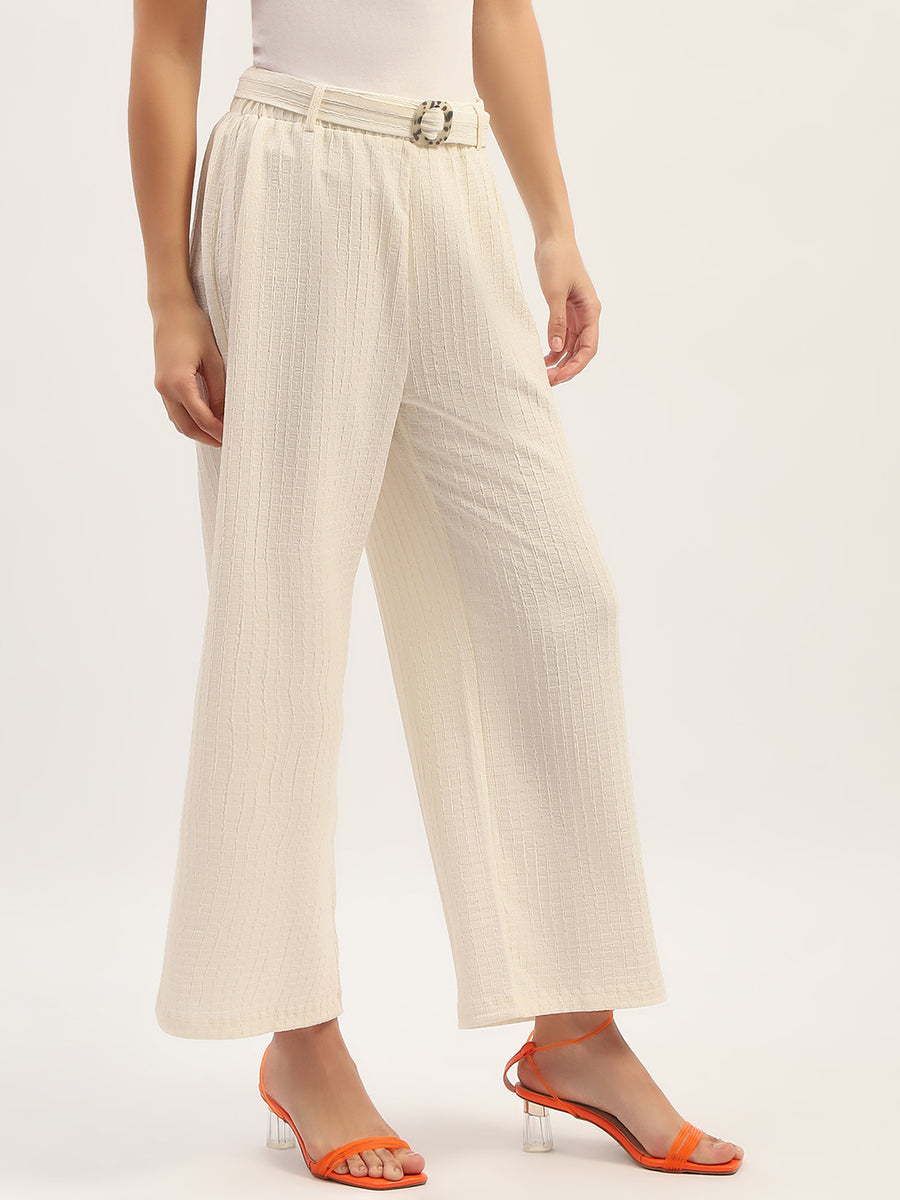 Madame Waist Belted Tapered Fit White Trousers