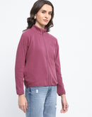 Madame Raglan Sleeve Embroidered Plum Zipped Sweatshirt