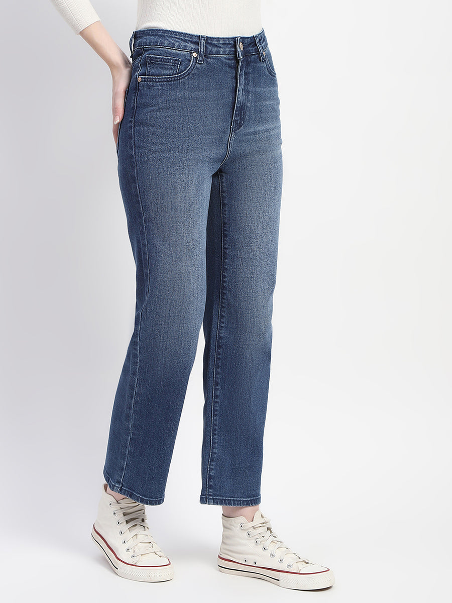 Madame Straight Fit Mid Blue Whiskered Denim