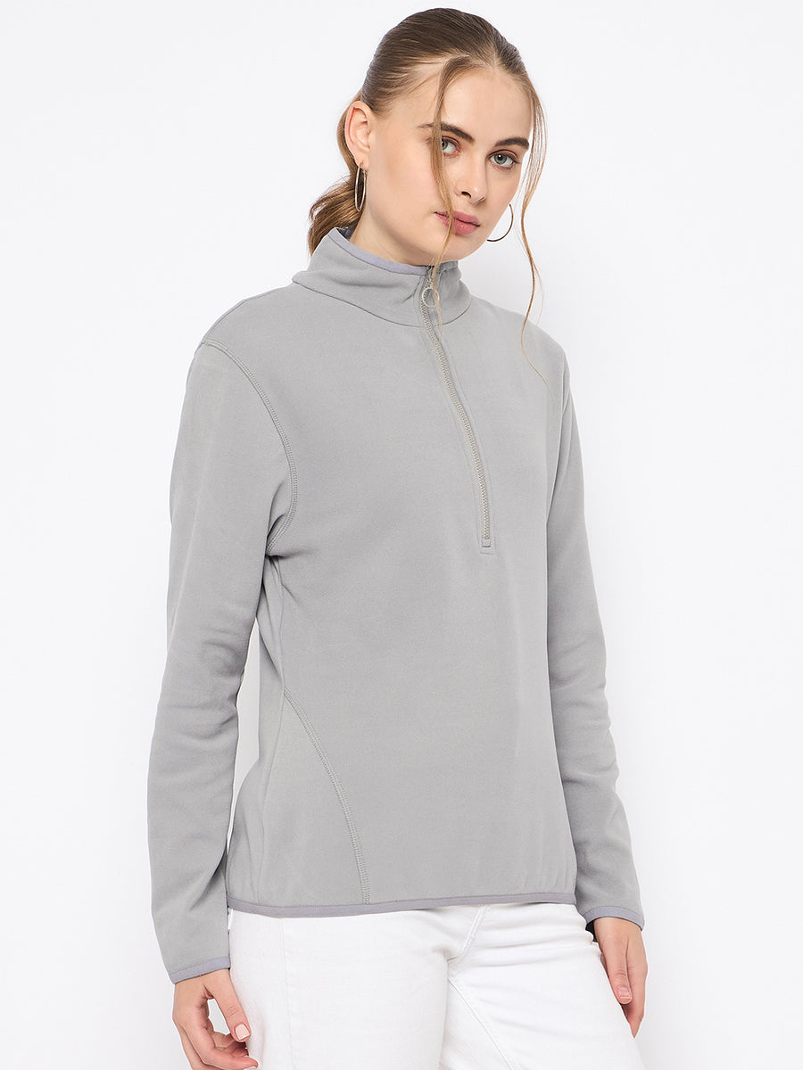 Madame Polar Fleece Half-Zipper Grey Sweatshirt