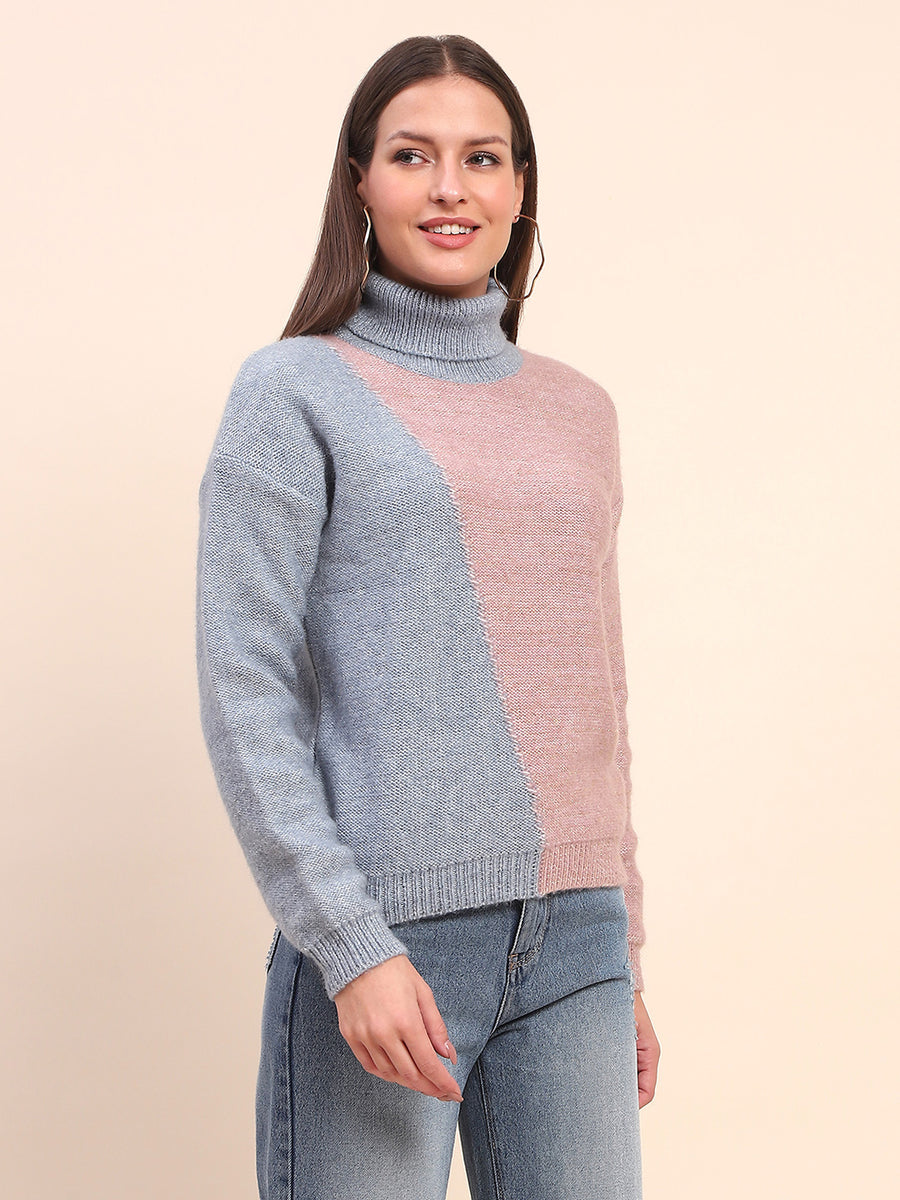 Camla Barcelona Color Blocked Turtle Neck Peach Sweater