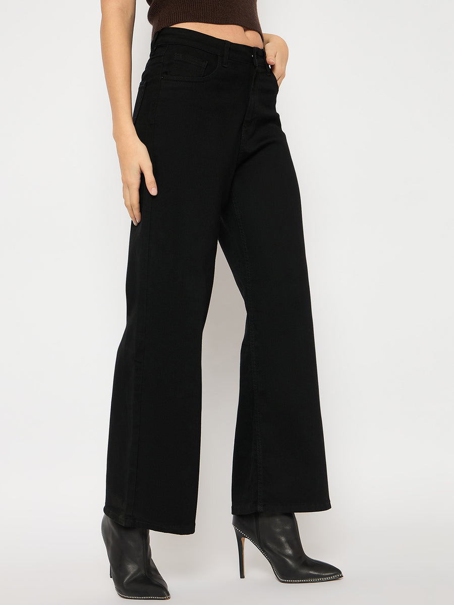 Madame Cotton Blend Wide Leg Black Denim Jeans