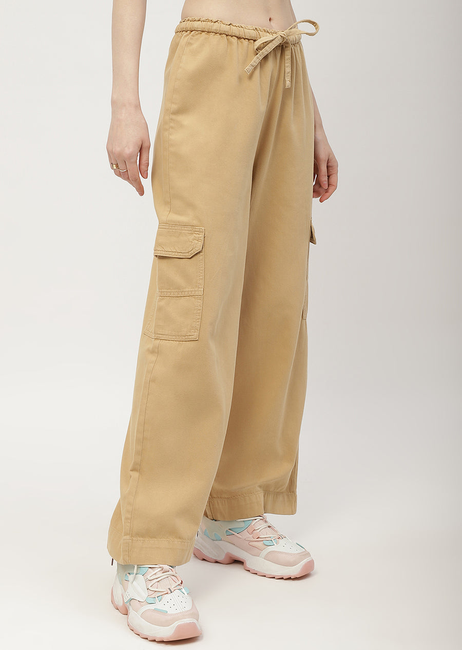 Madame Solid Yellow Cargo Jeans