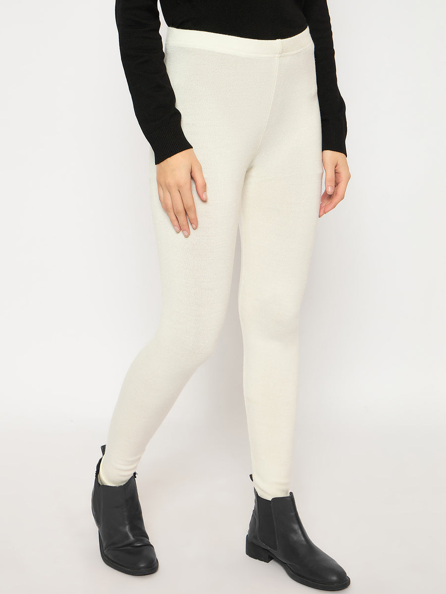 Madame Skinny Fit Solid Off White Tights