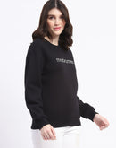 Madame Fleece Handwork And Embroidered Black Sweatshirt  For Women