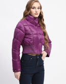 Madame Cropped Purple Quilted Puffer High Neck Jacket