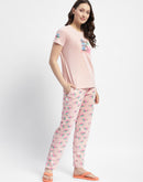 mSECRET Peach Typography Print Cotton Nightsuit Set