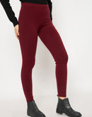 Madame Skinny Fit Solid Maroon Tights