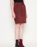 Madame Acid Wash Cotton Blend Red Denim Skirt