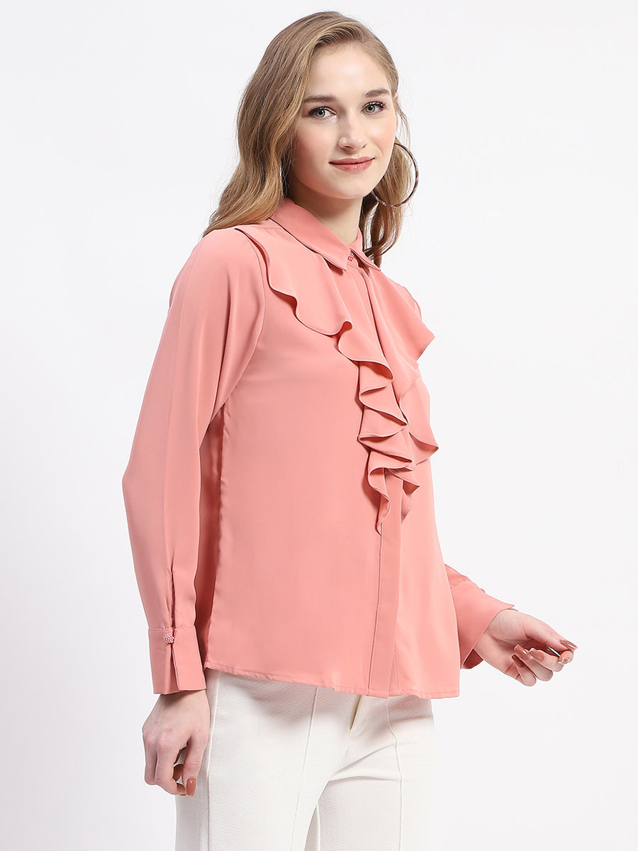 Madame Ruffle Collar Solid Blush Shirt