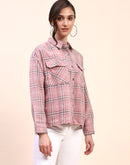 Camla Barcelona Checkered Dusty Pink Flap Patch Cotton Shirt