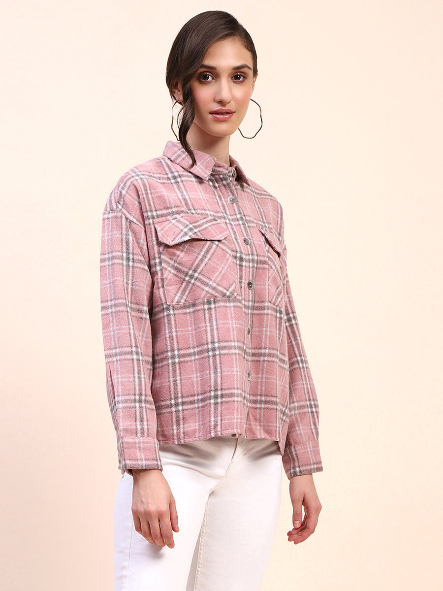 Camla Barcelona Checkered Dusty Pink Flap Patch Cotton Shirt