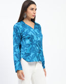 Madame Blue Leaf Print Shirt