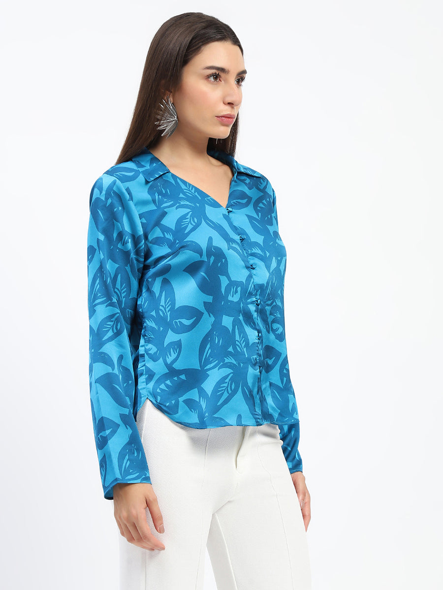 Madame Blue Leaf Print Shirt