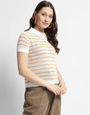 Madame Orange Striped Polo Neck T-Shirt