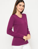 Madame Round Neck Ribbed Cuff Purple Sweater