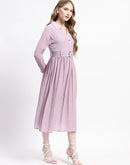 Madame Pleated Cotton Blend Mauve Shirt Dress