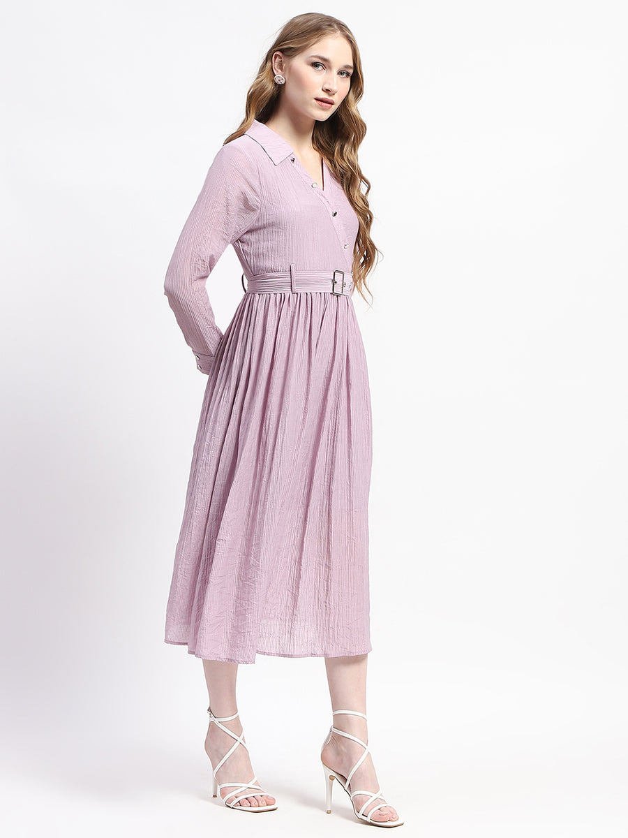 Madame Pleated Cotton Blend Mauve Shirt Dress