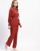 Madame Belted Shirt and Trousers Rust Orange Co-ord Set