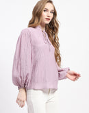 Madame Mock Neck Solid Mauve Cotton Blend