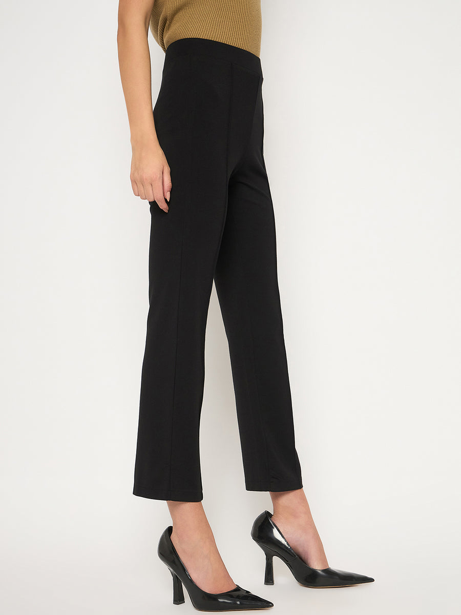 Madame Rayon Blend Pleated Straight Fit Black Jeggings