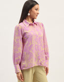 Madame Floral Print Bishop Sleeve Lilac Shirt