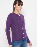 Madame Cable Knit Plum Acrylic Blend Cardigan