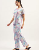 mSECRET Tie Dye Effect Print Mauve Top with Printed Pyjama and Shorts Set