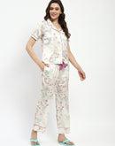 mSECRET Printed Shirt and Shorts Off White Nightsuit