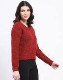 Madame Acrylic V Neck Relaxed Fit Wine Sweater