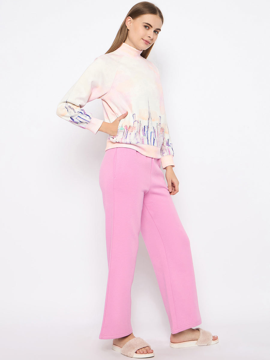 mSECRET Printed Sweatshirt and Bottoms Pink Night suit