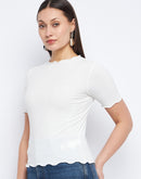 Madame Solid White Lettuce Hem Top