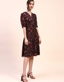 Camla Barcelona Abstract Print Cinched Waist Brown Mid Dress