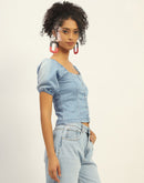 Madame Square Neck Front Button Ice Blue Denim Top