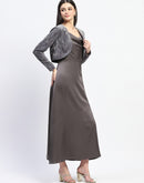 Madame Cowl Neck Solid Grey Satin Maxi Dress