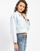 Madame Ice Blue Cropped Denim Shacket