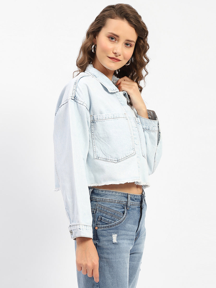 Madame Ice Blue Cropped Denim Shacket