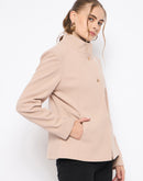 Madame Textured High Neck Beige Short Coat